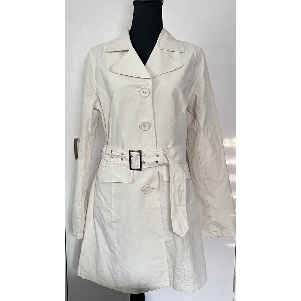 Sele Women's‎ Single-Breasted Cream Trench Belted Coat Dress L